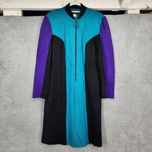 Vintage‎ PJ Klein Colorblock Midi Dress Zip Front Long Sleeve Women's Size 11/12